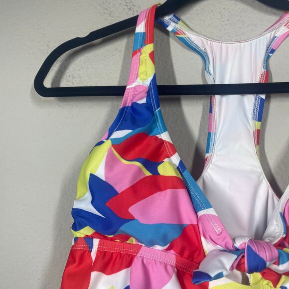 ModCloth Small Annika Crop Bikini Top Swimwear Pink Racerback Tie Front - Picture 4 of 10